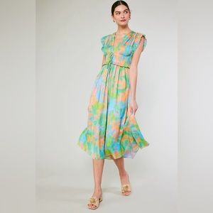 Current Air Mara Abstract Pleated Midi Dress